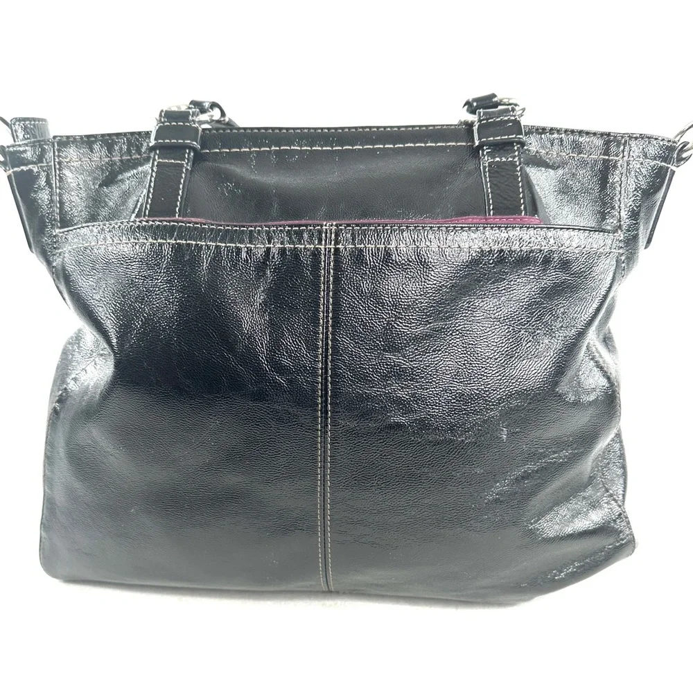 COACH Chelsea F14022 Black Patent Leather Large Shoulder Bag Purse Turn Lock - Picture 3 of 9
